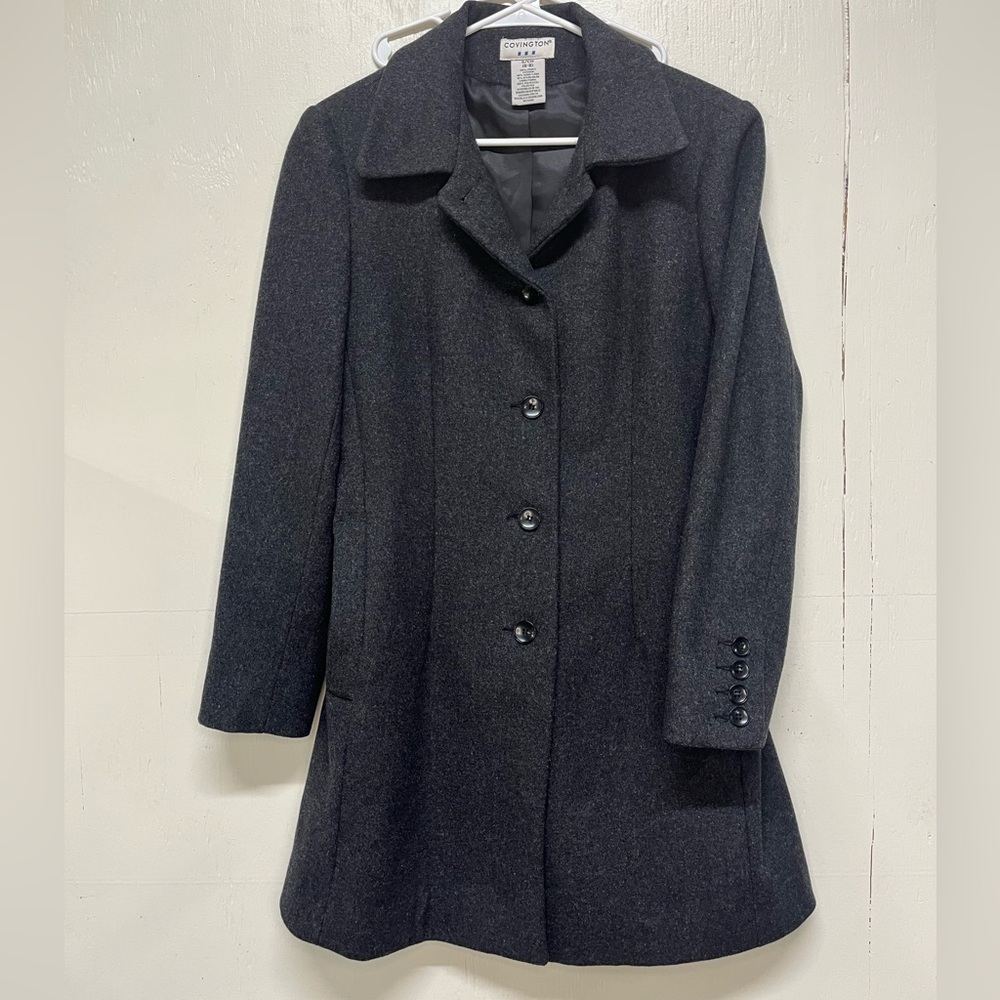 Minimal layering Covington charcoal/black wool peacoat woman’s small